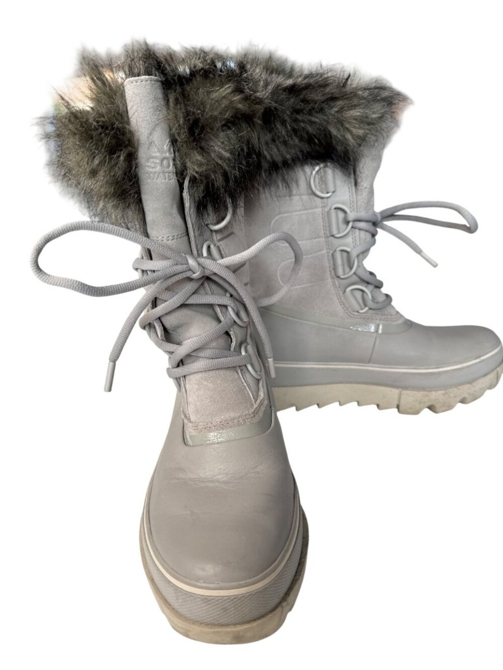 Sorel Womens Waterproof Winter Boots Gray Faux Fur Trim Size 6.5